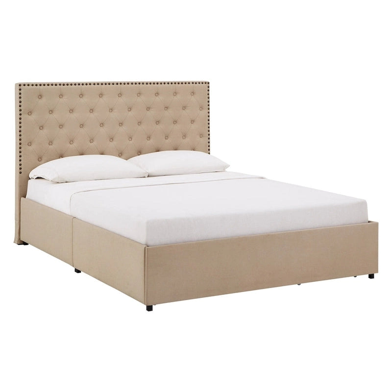Arlert Nailhead Linen Headboard Storage Platform Bed by iNSPIRE Q Classic