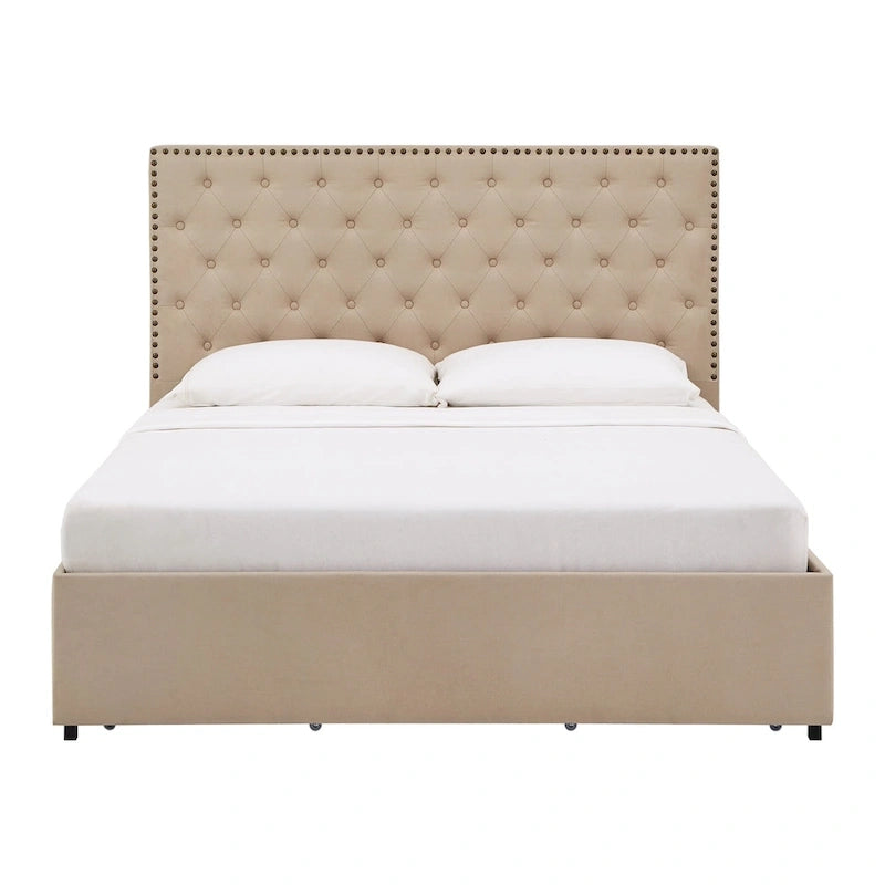 Arlert Nailhead Linen Headboard Storage Platform Bed by iNSPIRE Q Classic