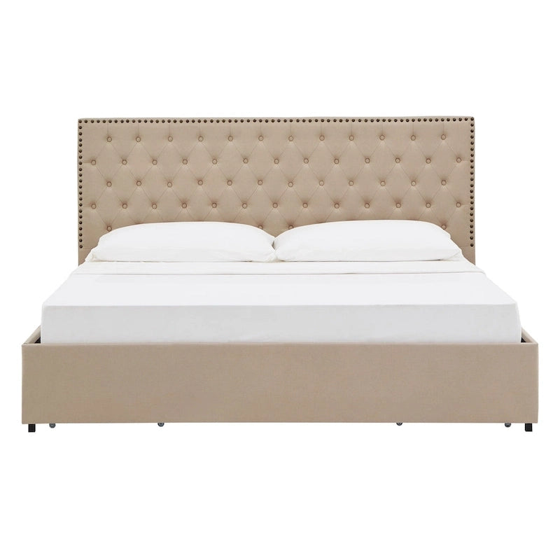 Arlert Nailhead Linen Headboard Storage Platform Bed by iNSPIRE Q Classic
