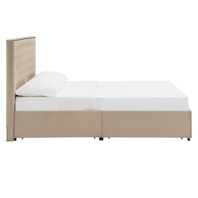 Arlert Nailhead Linen Headboard Storage Platform Bed by iNSPIRE Q Classic