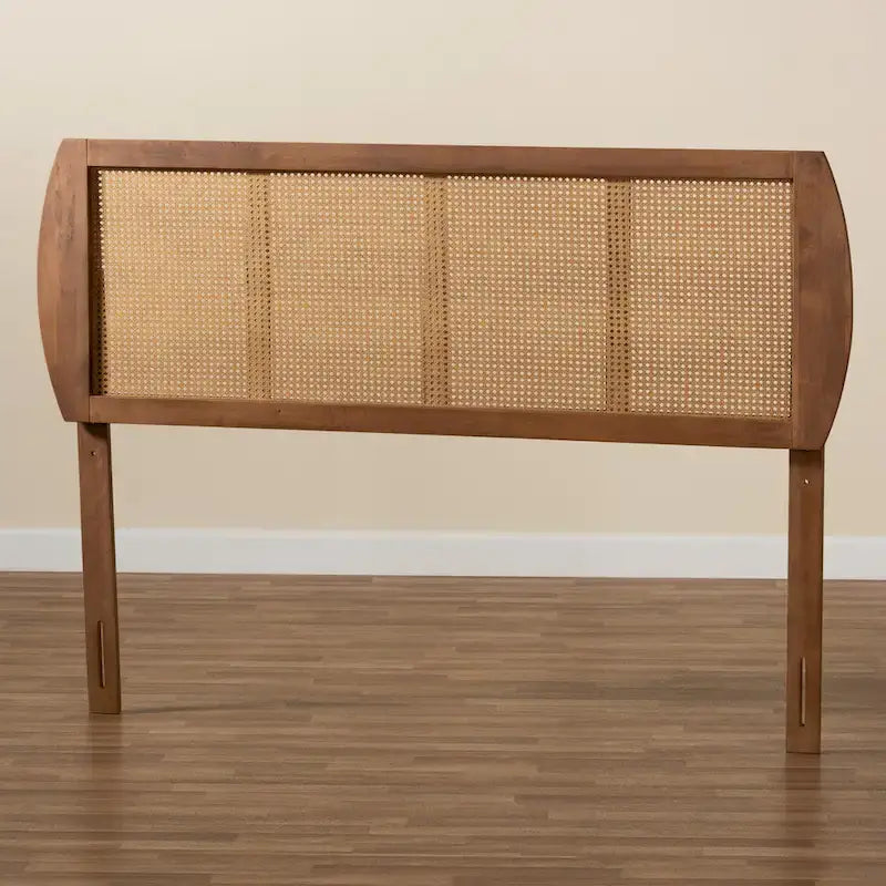 Harris Ash Walnut Wood and Synthetic Rattan Headboard