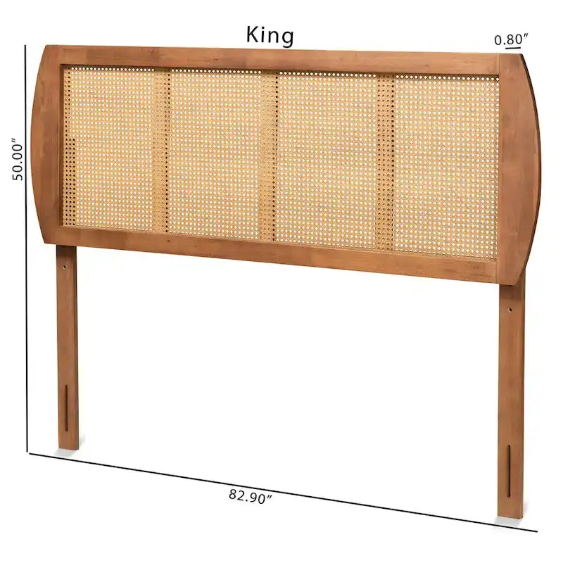 Harris Ash Walnut Wood and Synthetic Rattan Headboard