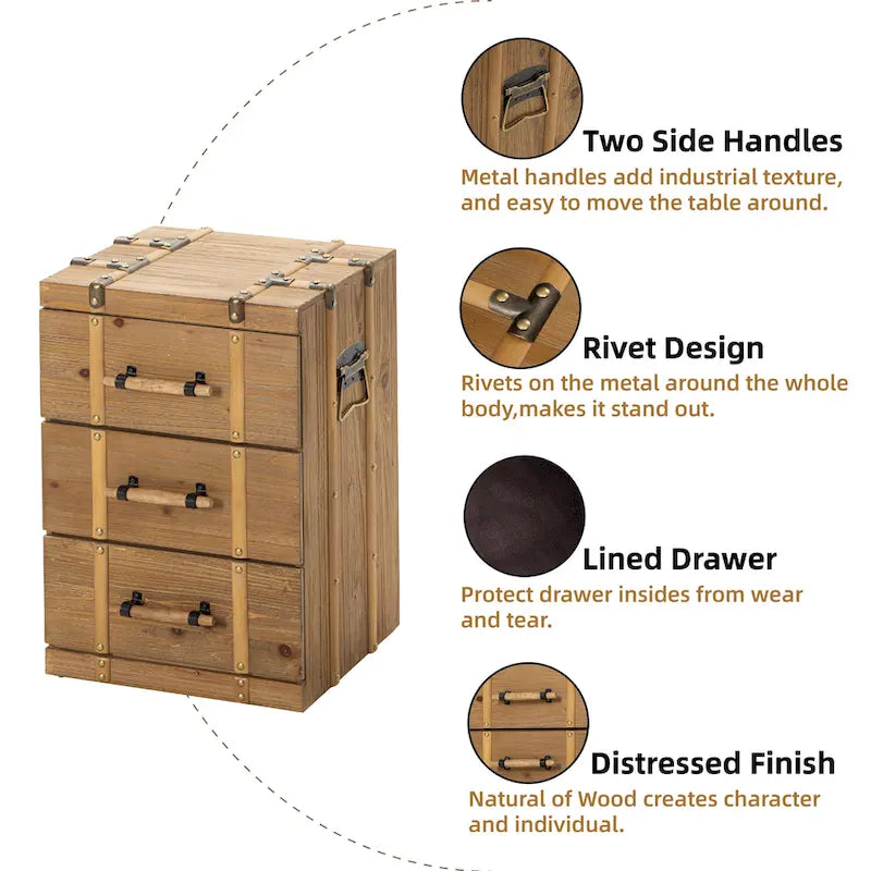 COZAYH Vintage Mid Century Nightstand, Distressed Solid Wood End Table for Living Room, Fully Assembled