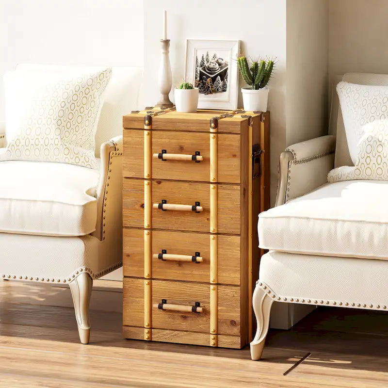 COZAYH Vintage Mid Century Nightstand, Distressed Solid Wood End Table for Living Room, Fully Assembled