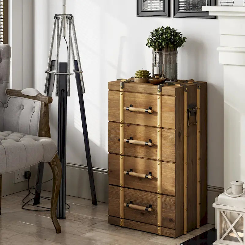 COZAYH Vintage Mid Century Nightstand, Distressed Solid Wood End Table for Living Room, Fully Assembled