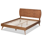 Aimi Mid-Century Walnut Brown Finished Wood Platform Bed