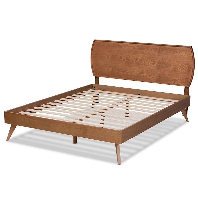 Aimi Mid-Century Walnut Brown Finished Wood Platform Bed