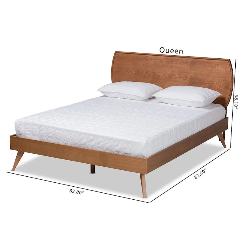 Aimi Mid-Century Walnut Brown Finished Wood Platform Bed