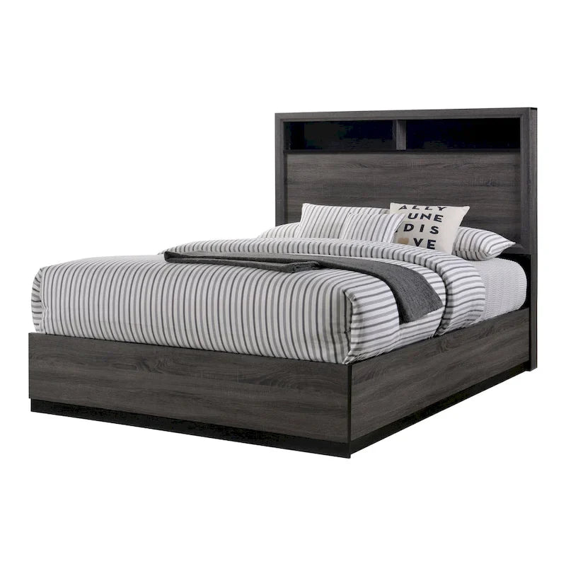 Rothwell Contemporary Grey Wood 3-Piece Panel Bedroom Set with Shelves by Furniture of America