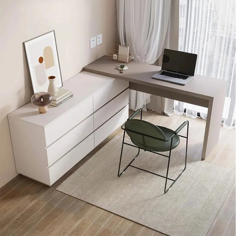 97.63 Modern Home Office Expandable Dresser Desk Combo with 6 Drawers