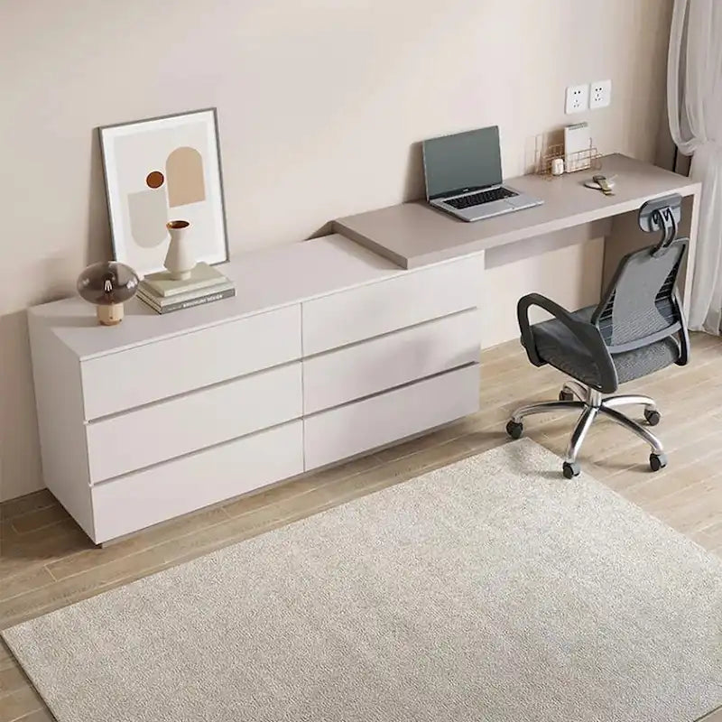 97.63 Modern Home Office Expandable Dresser Desk Combo with 6 Drawers