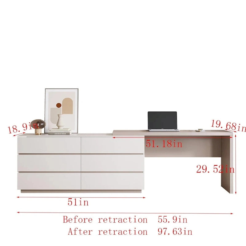 97.63 Modern Home Office Expandable Dresser Desk Combo with 6 Drawers