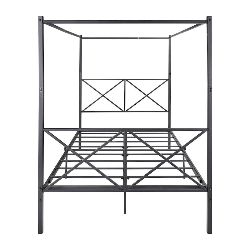 Metal Canopy Bed Frame, Platform Bed Frame Queen with X Shaped Frame Queen
