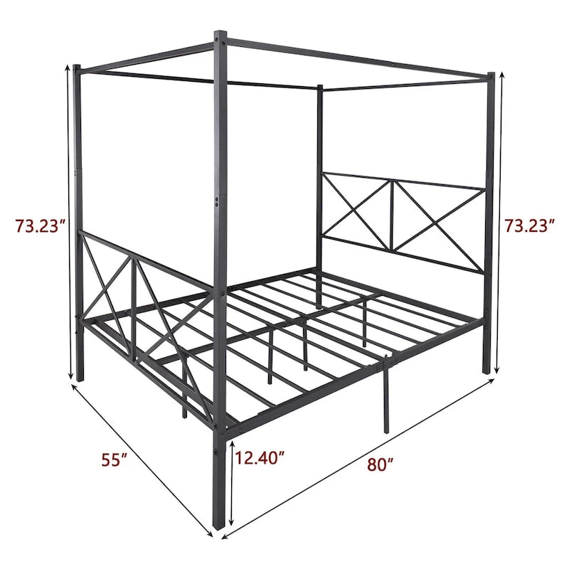Metal Canopy Bed Frame, Platform Bed Frame Queen with X Shaped Frame Queen
