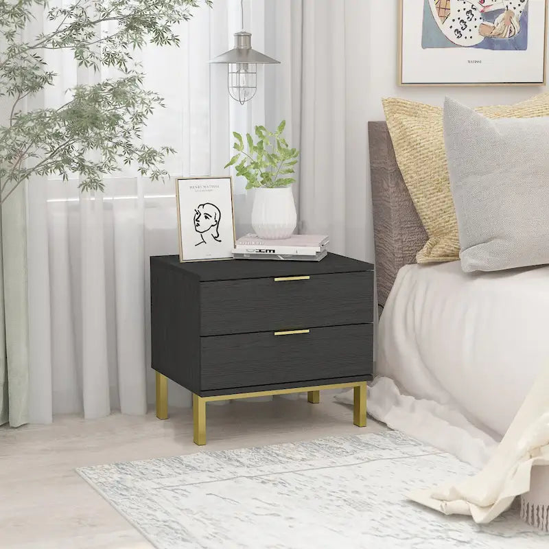 Modern Metal/ Chipboard 2-Drawer Nightstand