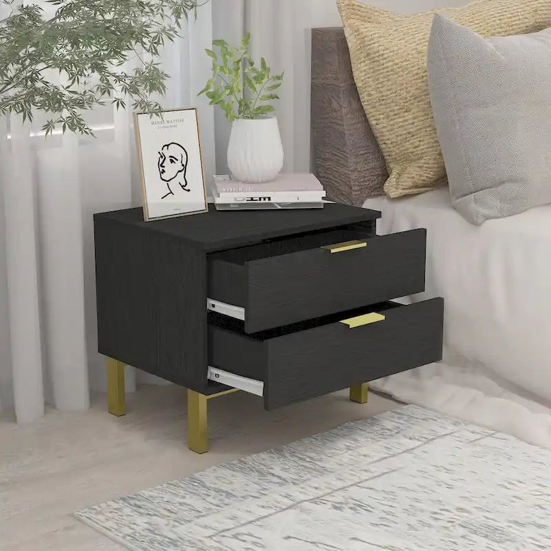 Modern Metal/ Chipboard 2-Drawer Nightstand