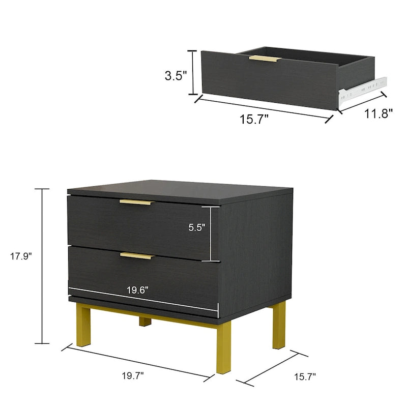 Modern Metal/ Chipboard 2-Drawer Nightstand