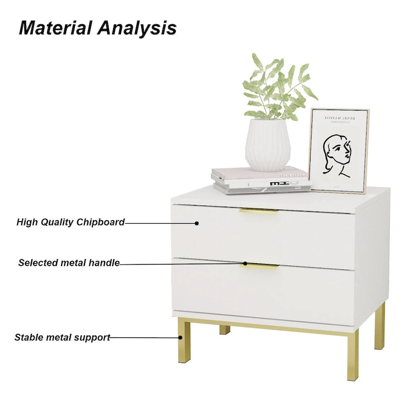 Modern Metal/ Chipboard 2-Drawer Nightstand