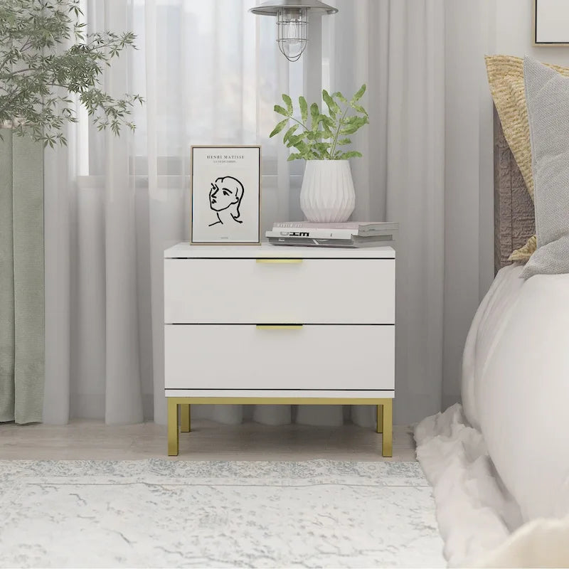 Modern Metal/ Chipboard 2-Drawer Nightstand