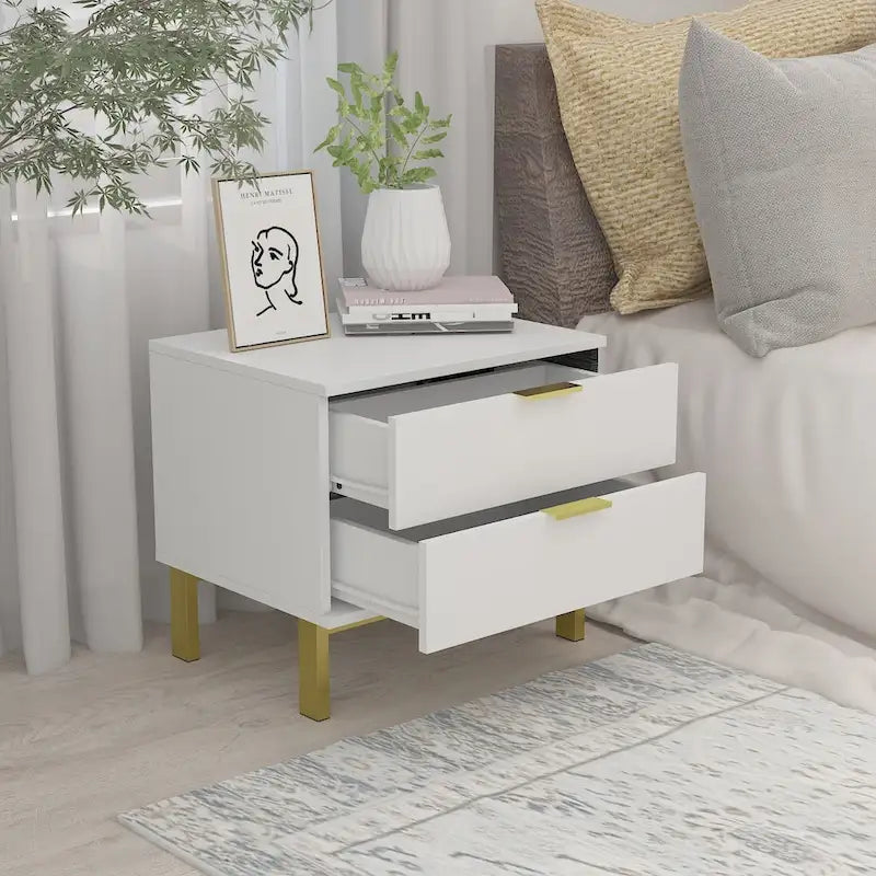 Modern Metal/ Chipboard 2-Drawer Nightstand