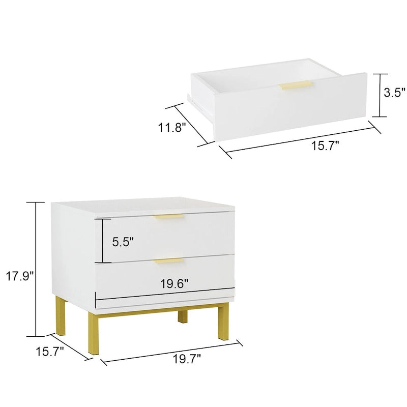 Modern Metal/ Chipboard 2-Drawer Nightstand