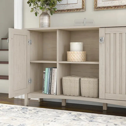 Antique White Storage Cabinet with Doors - 46.22L x 12.76W x 29.96H - 46.22L x 12.76W x 29.96H