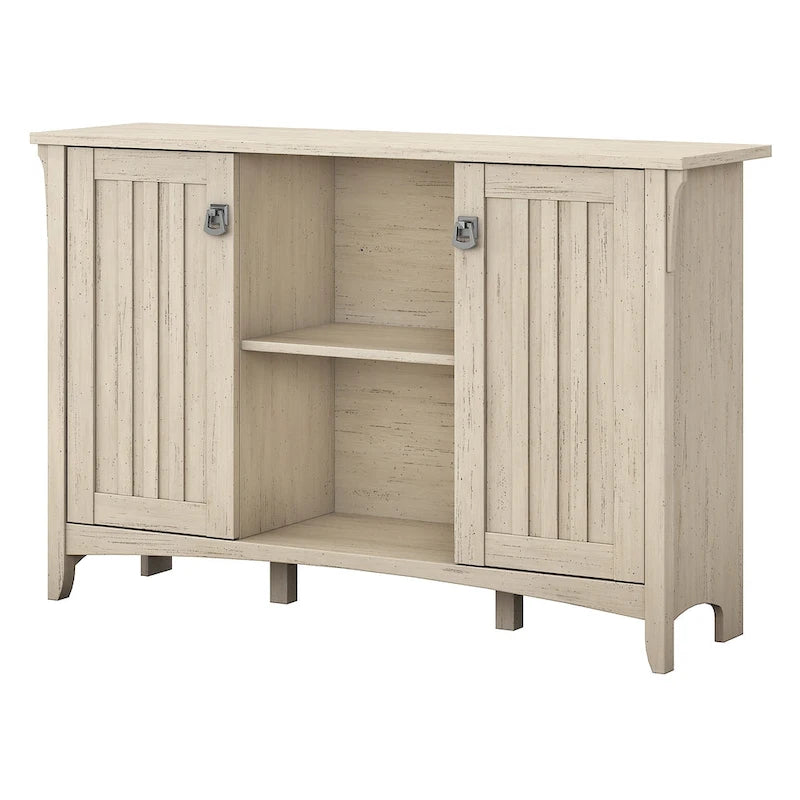 Antique White Storage Cabinet with Doors - 46.22L x 12.76W x 29.96H - 46.22L x 12.76W x 29.96H
