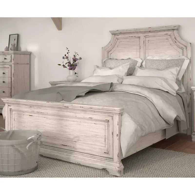 Palisade Distressed Antique White Panel Bed
