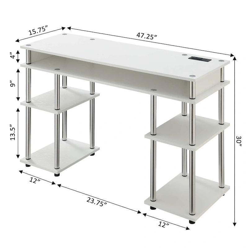 Convenience Concepts Designs2Go No Tools Student Desk with Charging Station and Shelves