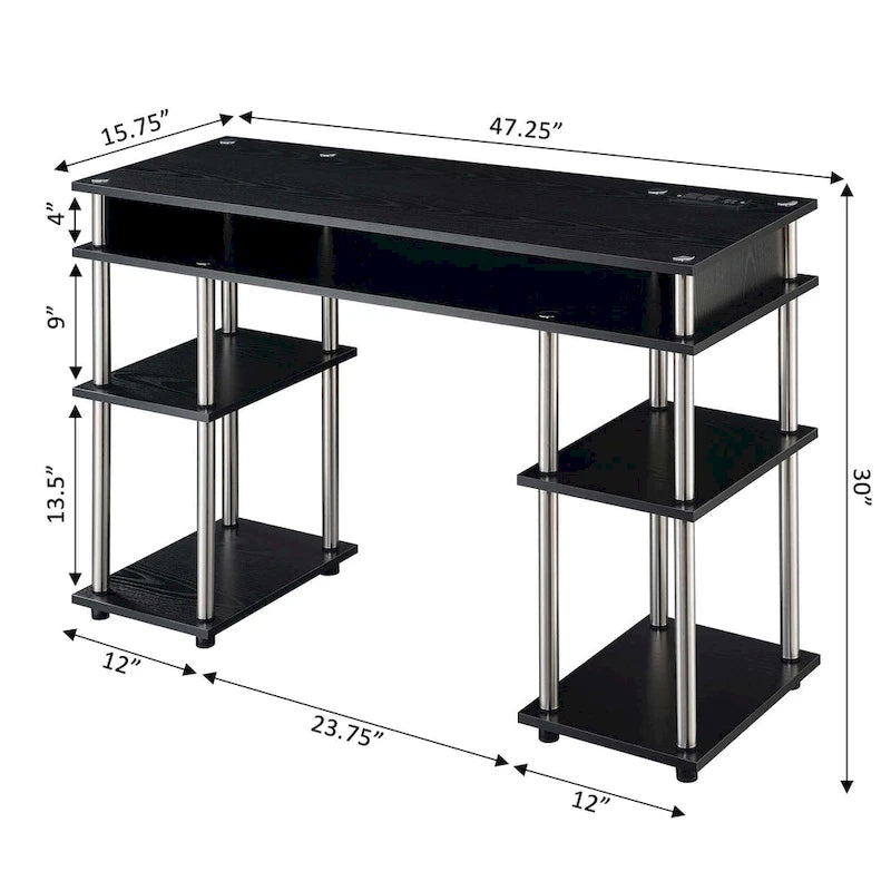 Convenience Concepts Designs2Go No Tools Student Desk with Charging Station and Shelves