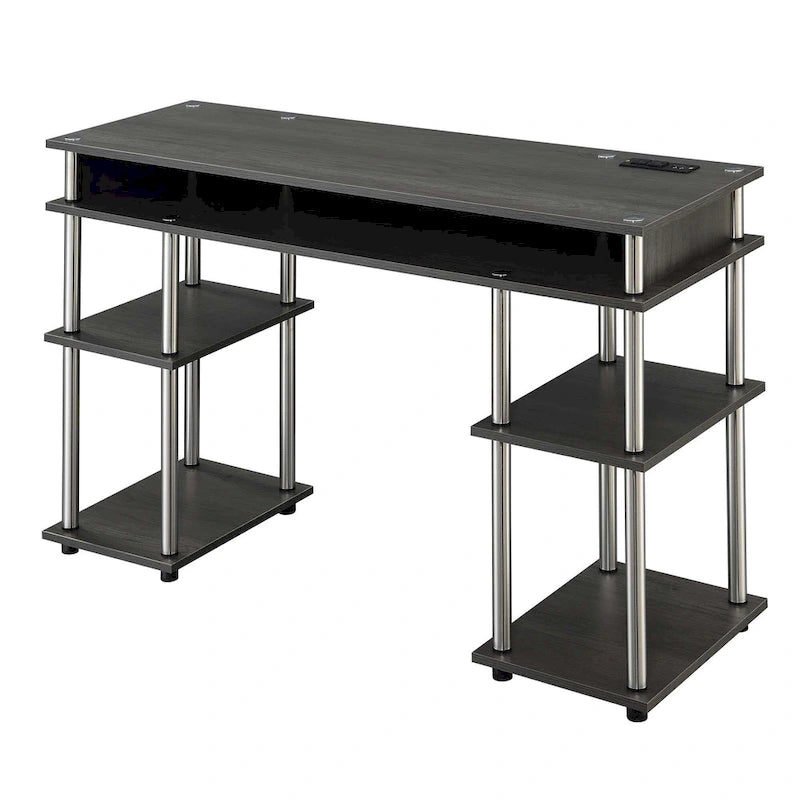 Convenience Concepts Designs2Go No Tools Student Desk with Charging Station and Shelves