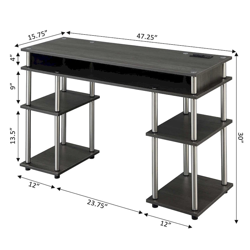 Convenience Concepts Designs2Go No Tools Student Desk with Charging Station and Shelves