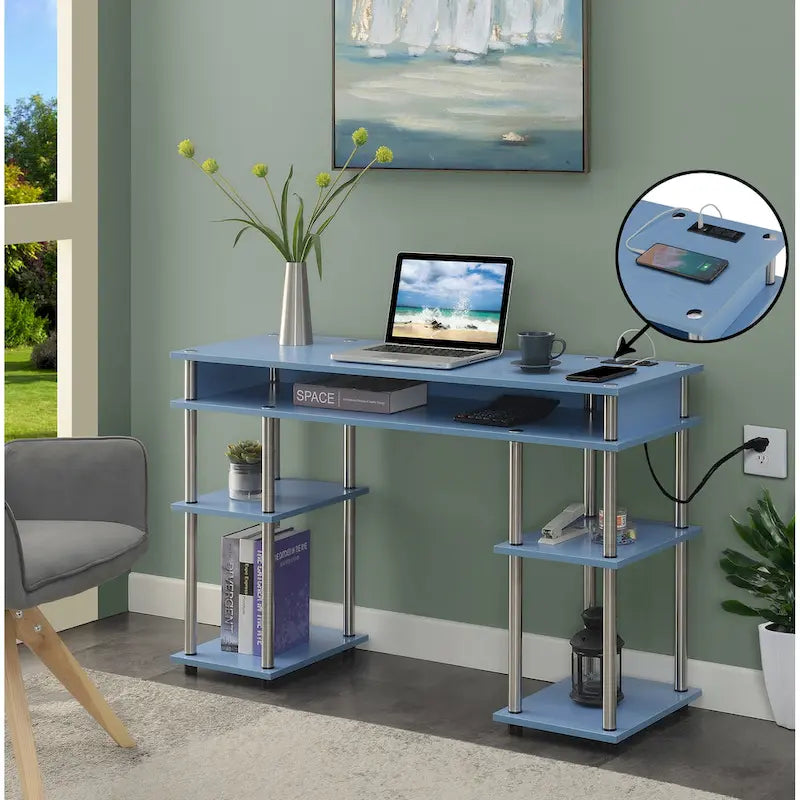 Convenience Concepts Designs2Go No Tools Student Desk with Charging Station and Shelves