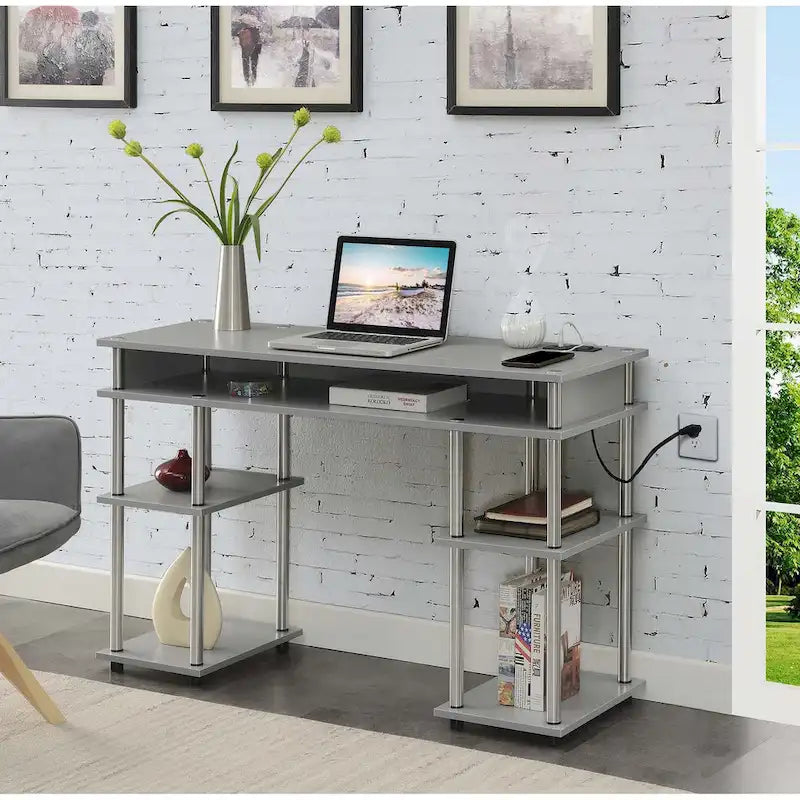 Convenience Concepts Designs2Go No Tools Student Desk with Charging Station and Shelves