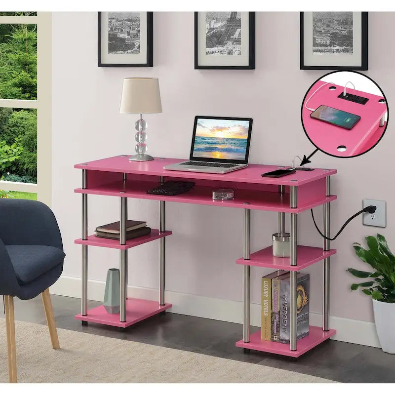 Convenience Concepts Designs2Go No Tools Student Desk with Charging Station and Shelves