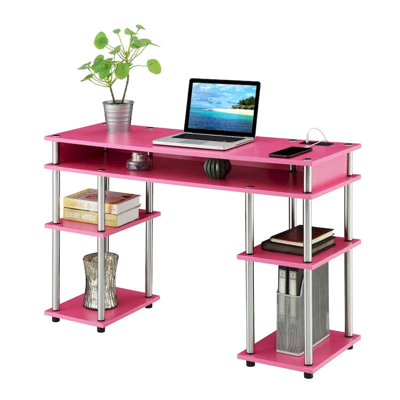 Convenience Concepts Designs2Go No Tools Student Desk with Charging Station and Shelves