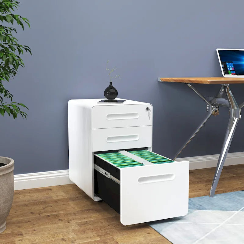 Modern 3-Drawer Mobile Vertical Steel File Cabinet
