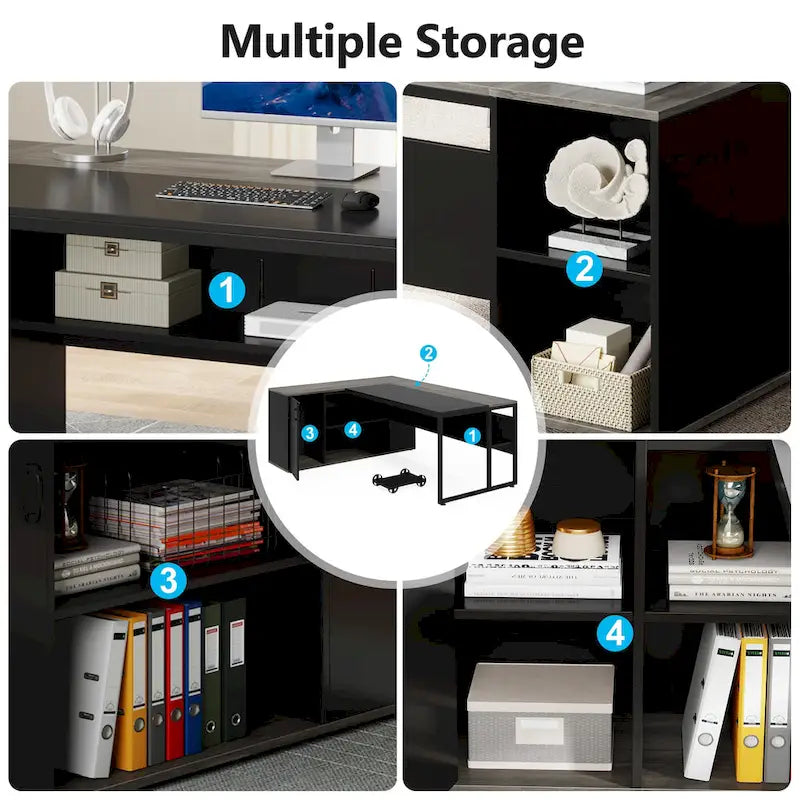 71 inch L Shaped Computer Desk with Cabinet