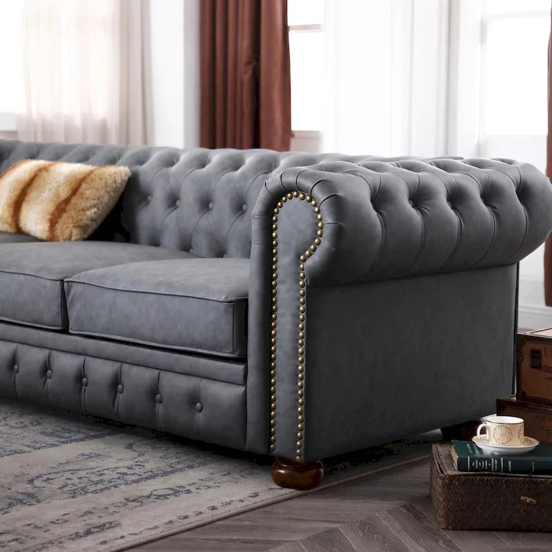 Classic Chesterfield Sofa Brown Faux Leather