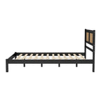 3-Pieces Bedroom Set Queen Size Wooden Platform Bed with Rattan Headboard, 2 Rattan Nightstands Surfaces & 3 Drawers, Black