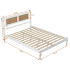 3-Pieces Bedroom Set Queen Size Wooden Platform Bed with Rattan Headboard, 2 Rattan Nightstands Surfaces & 3 Drawers, Black