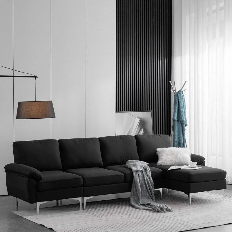 L-Shaped Fabric With Chaise Iron Feet 4 Seats Indoor Modular Sofa - 110