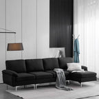 L-Shaped Fabric With Chaise Iron Feet 4 Seats Indoor Modular Sofa - 110