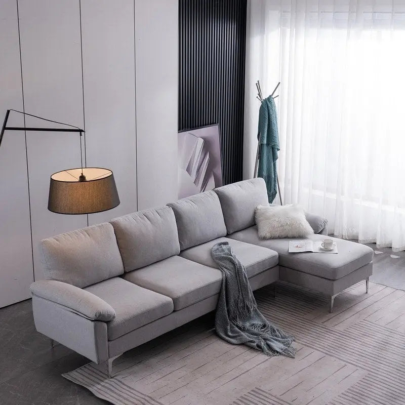 L-Shaped Fabric With Chaise Iron Feet 4 Seats Indoor Modular Sofa - 110