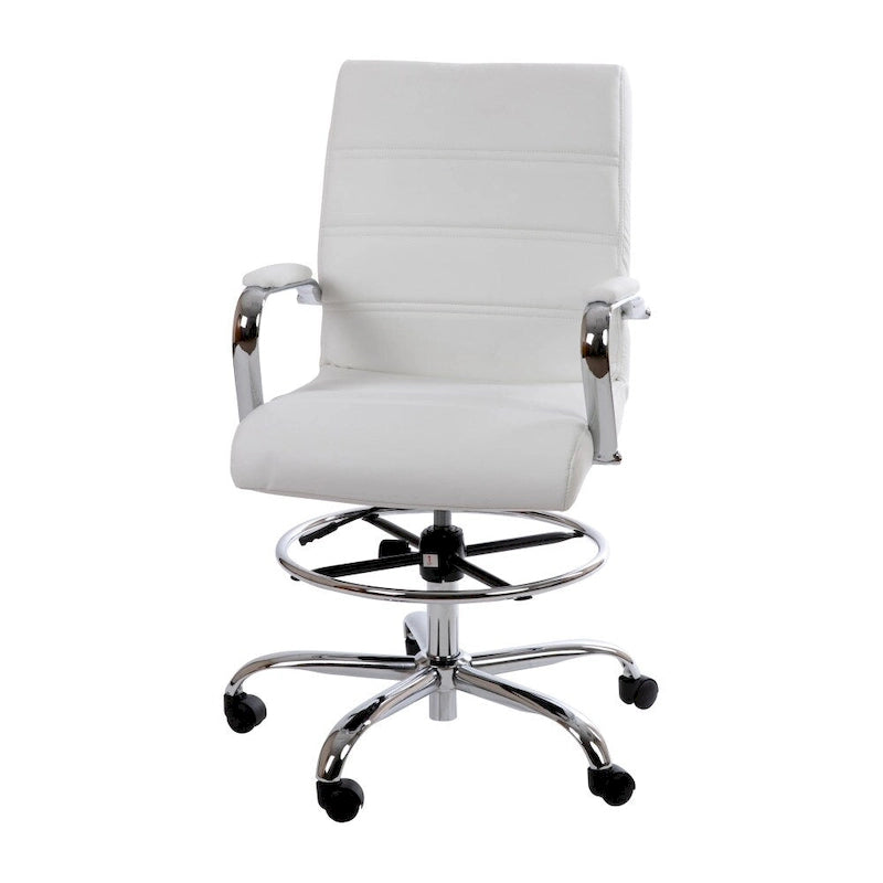 Mid-Back LeatherSoft Drafting Chair with Adjustable Foot Ring and Chrome Base
