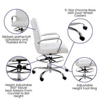 Mid-Back LeatherSoft Drafting Chair with Adjustable Foot Ring and Chrome Base