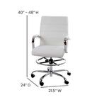 Mid-Back LeatherSoft Drafting Chair with Adjustable Foot Ring and Chrome Base