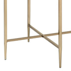 End Table with Oval Marble Top and X Shaped Support, Gray and Gold