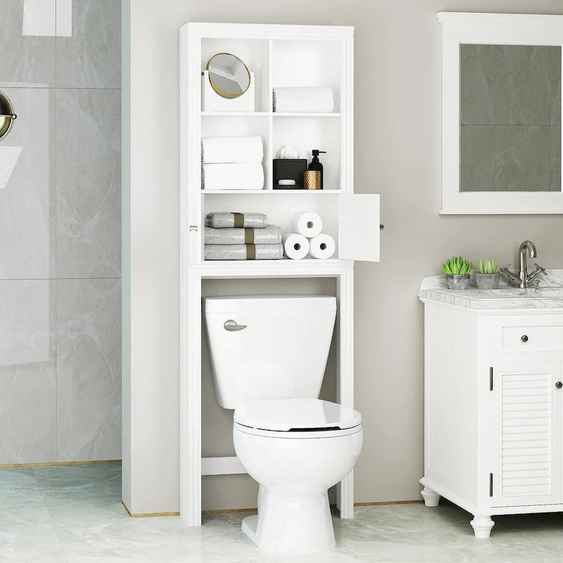 Spirich Home Bathroom Shelf Over The Toilet with 4 Cubbies, Bathroom Cabinet Organizer Over Toilet, Space Saver Cabinet Storage