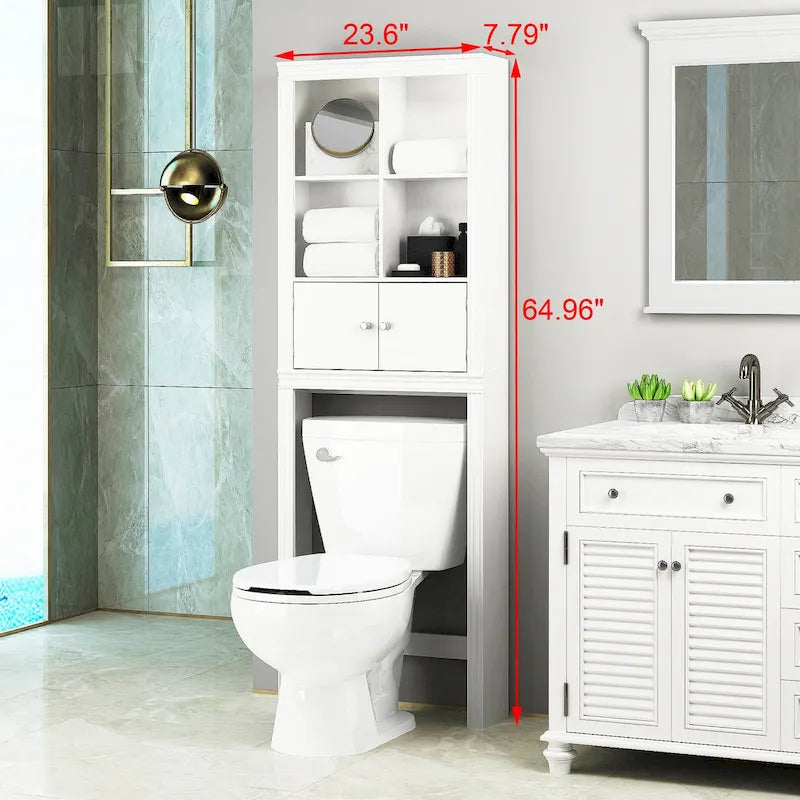 Spirich Home Bathroom Shelf Over The Toilet with 4 Cubbies, Bathroom Cabinet Organizer Over Toilet, Space Saver Cabinet Storage
